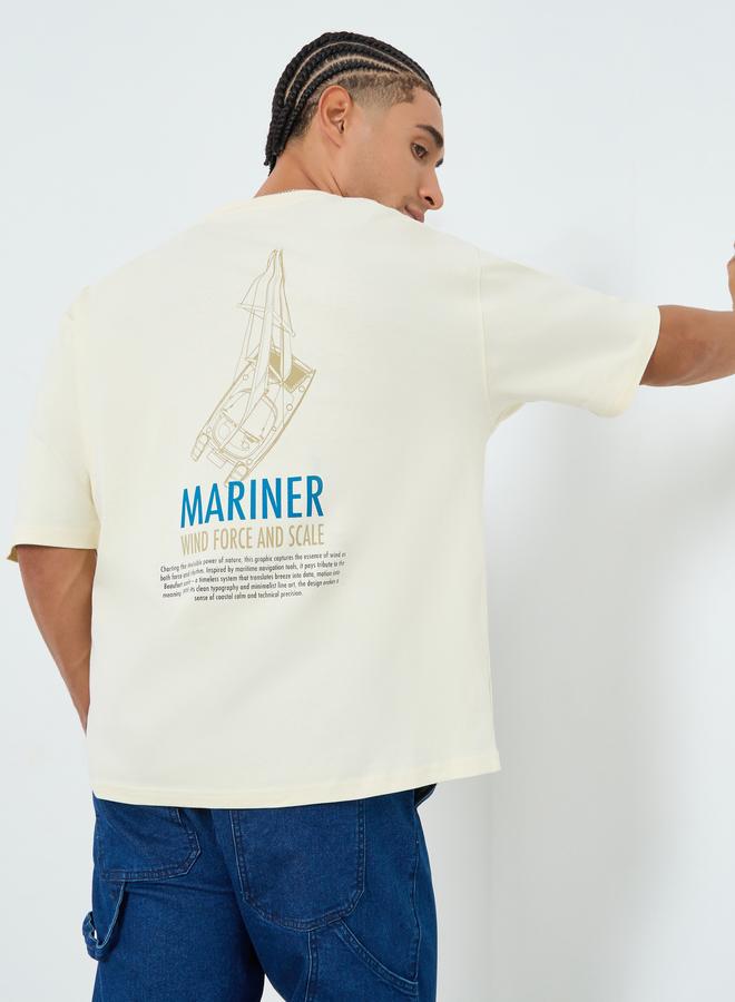 Styli Men Cream Graphic Print Oversized T-Shirt - Image 1